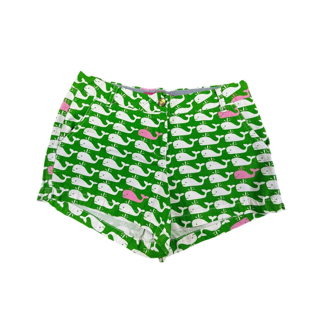 Macbeth Collection Margaret Josephs Green Whale Print Cotton Shorts Womens Large